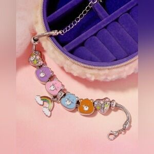 Sterling Silver Plated Care Bear Themed Loaded Charm Bracelet Adjustable Design